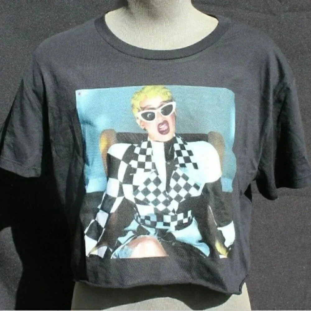 New Women's Black Cardi B Music Video Crop Top T Shirt Size Large